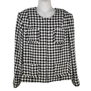 Andrea Viccaro Jacket Womens Size 14 Houndstooth Moto Zip Black White Fringe